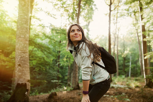 hiking in the woods