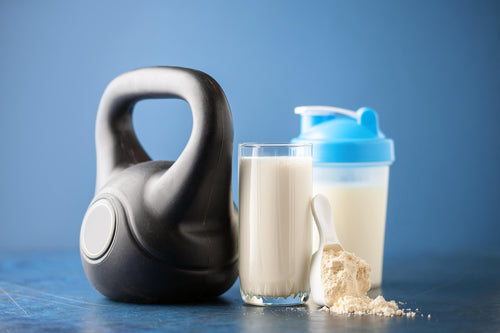 kettlebell and powder supplement