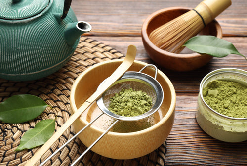 sifting matcha powder