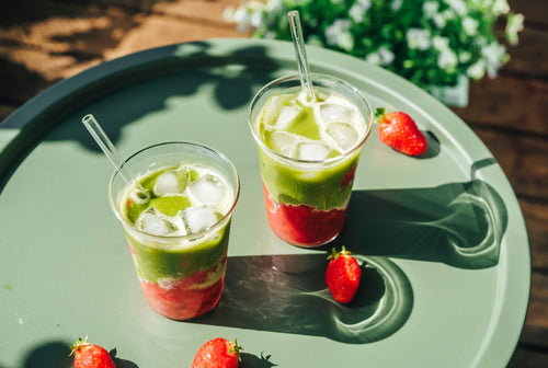 iced strawberry matcha latte