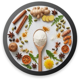 Warming Spice & Antioxidant BlendCeylon ‘True’ Cinnamon*, Ginger*, Cardamom*, Turmeric*, Dandelion*