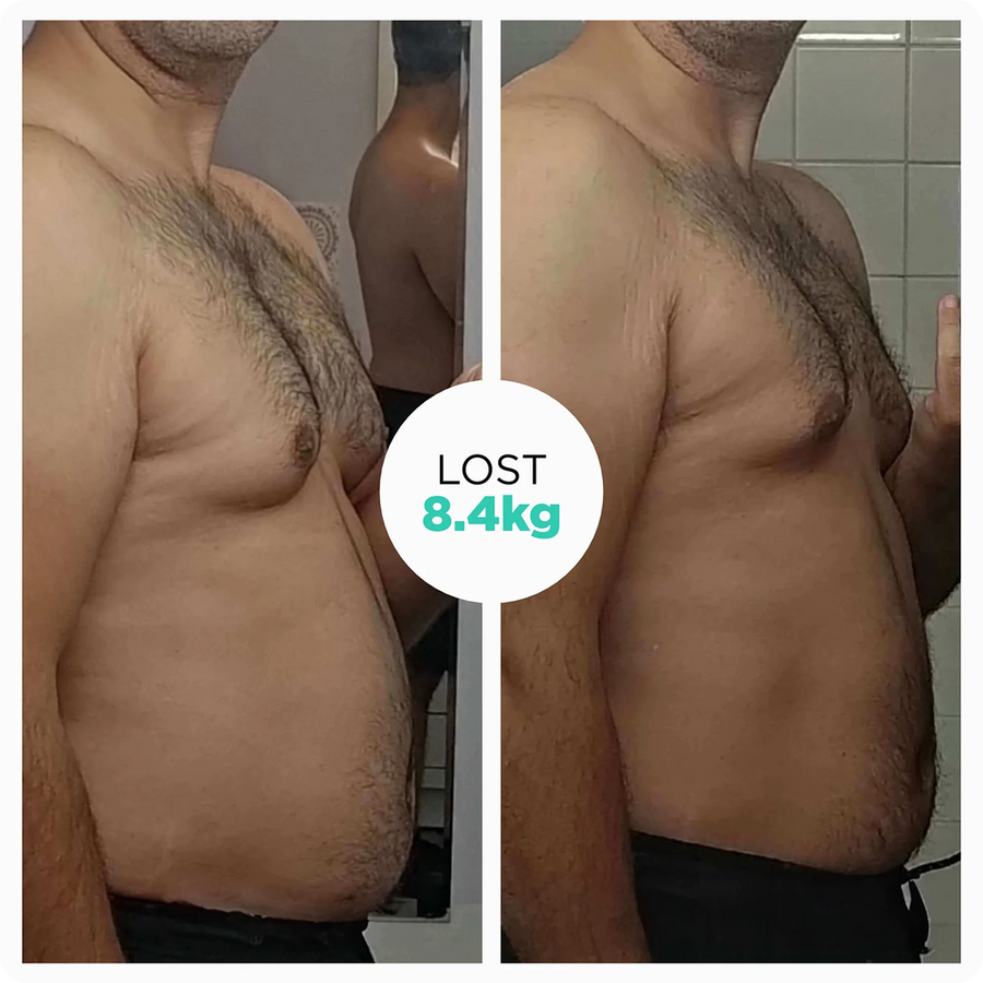 Customer before and after transformation – lost 8.4kg